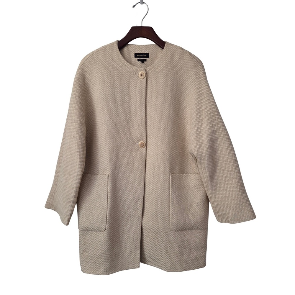 Massimo Dutti Long Linen Blazer Jacket Womens Small Beige Linen Cotton Pockets